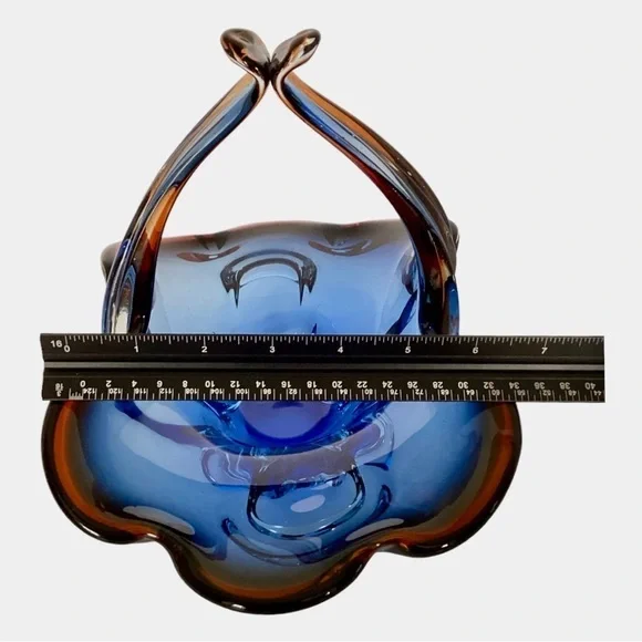 Royal Gallery Art Glass Basket Blue And Mulberry Purple Czech Republic Poland - Picture 13 of 15